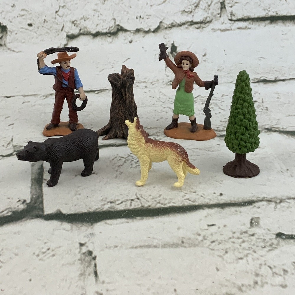 Safari Figures Lot Wild West Cowboy Anne Oakley Tree Wolf Bear